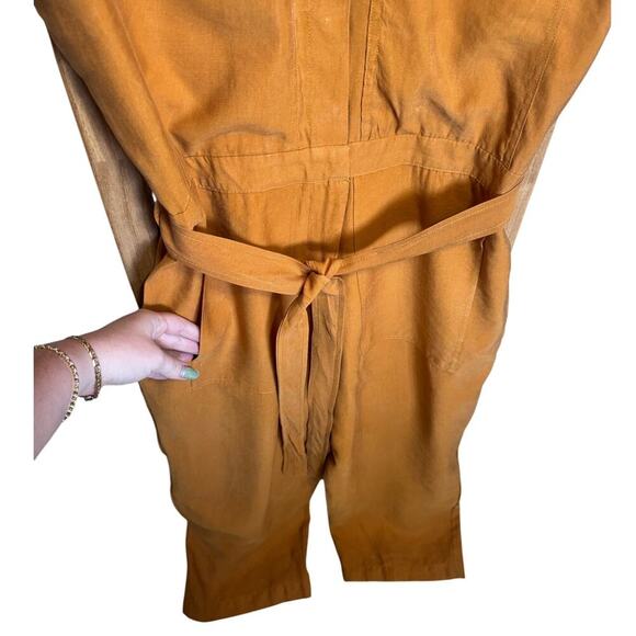Mango Lyocell Jumpsuit With Belt Straight Leg Utility Pockets Mustard Size XXL - Picture 7 of 13